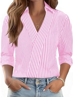 Striped Pink Wrap-Style Women's Top